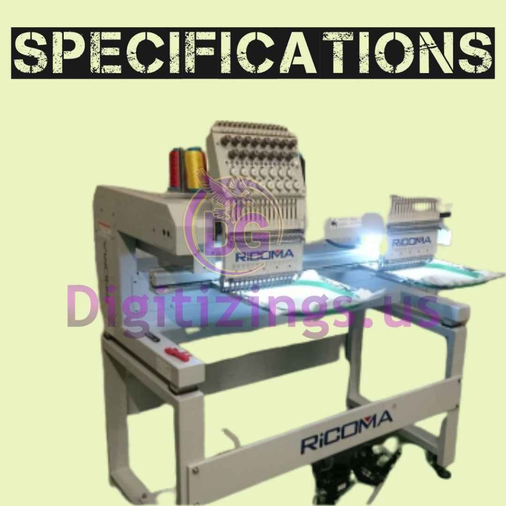 Specifications Of Ricoma MT-1502 Embroidery Machine
