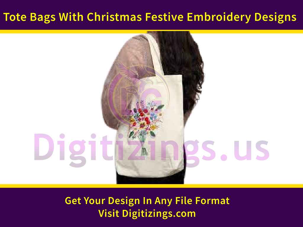 Tote Bags With Christmas Festive Embroidery Designs